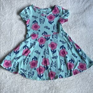 Charming Bluey Kids Dress - Blue and Pink Floral